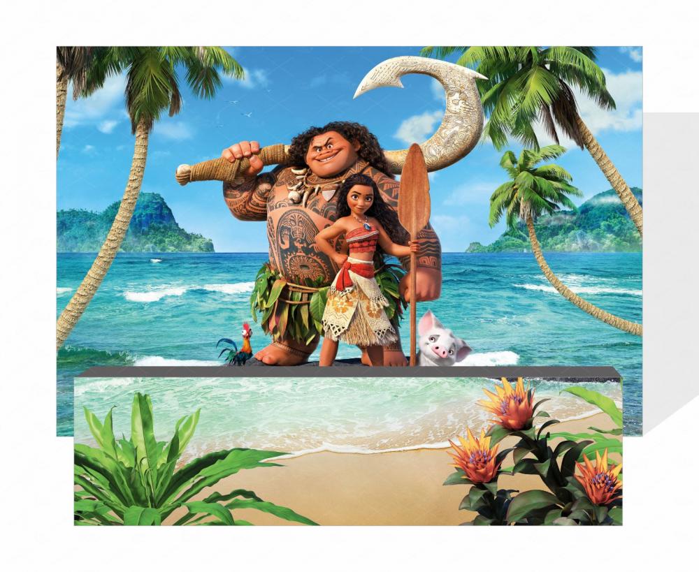 Kit Para Festa Painel Sublimado e Fechamento de Mesa Moana 2