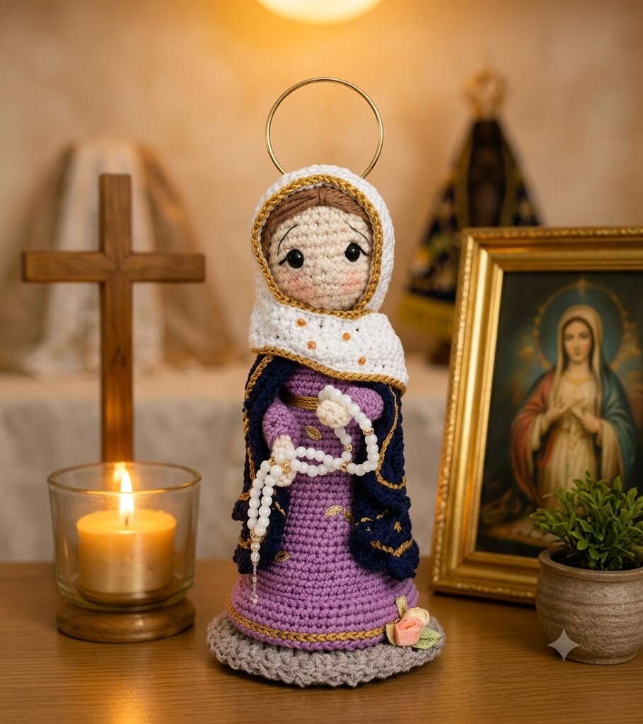Nossa Senhora das Lágrimas em Amigurumi | Decoração Religiosa