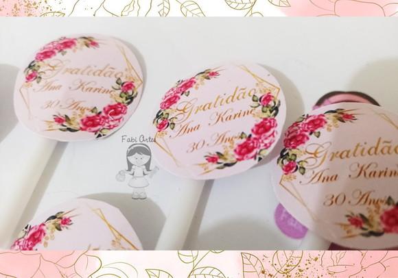 25 Topper's Rosa com Dourado 4cm de Diâmetro