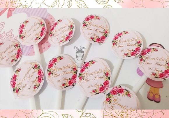 25 Topper's Rosa com Dourado 4cm de Diâmetro