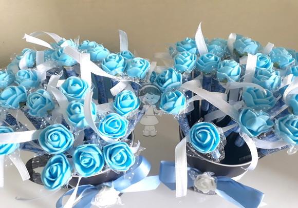 Lápis com Mini Rosas Azul Claro