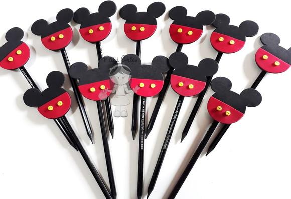 Mickey e Minnie 12 Ponteiras Lápis Borracha Embalagem e Tag