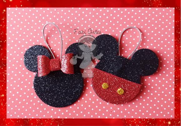 Minnie e Mickey Enfeite de Natal em Glitter