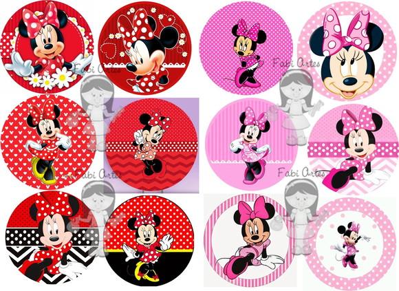 Minnie Vermelha ou Rosa Adesivo 5cm Redondo 25 Unidades