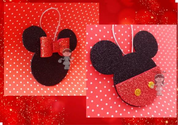 Minnie e Mickey Enfeite de Natal em Glitter