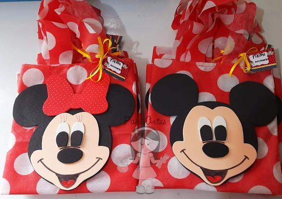 Sacolinha Mickey e Minnie com Tag e Fita