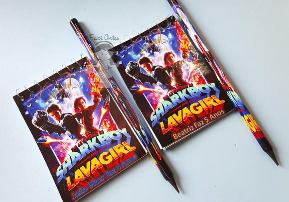 Sharkboy e Lavagirl Kit Bloquinho , Lápis e Tag Personalizad
