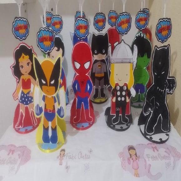 Super Heróis Centro Mesa Porta Guardanapos Nome Idade 10un I
