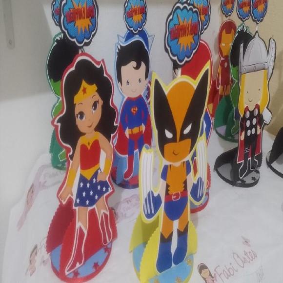 Super Heróis Centro Mesa Porta Guardanapos Nome Idade 10un I