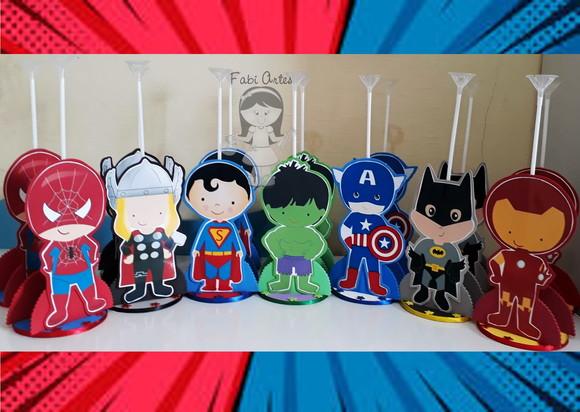 Super Heróis Centros de Mesa Porta Guardanapos e Pega Balão