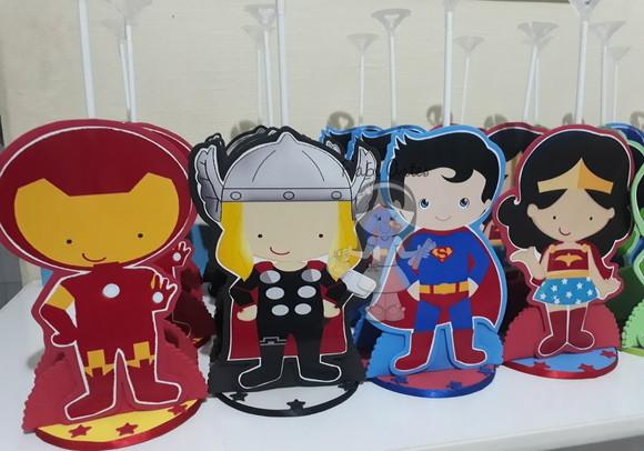 Super Heróis Centros de Mesa Porta Guardanapos e Pega Balão