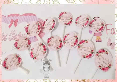 25 Topper's Rosa com Dourado 4cm de Diâmetro