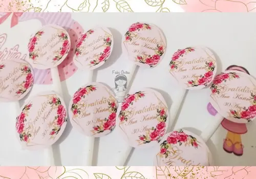 25 Topper's Rosa com Dourado 4cm de Diâmetro