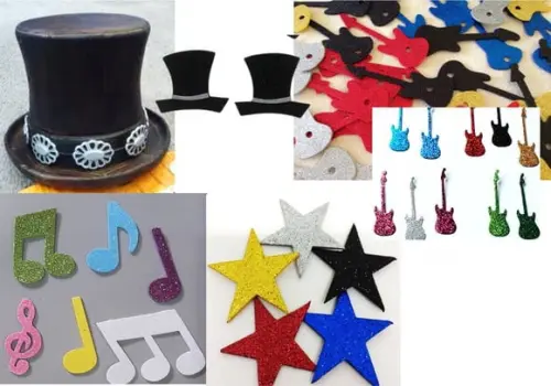 Apliques em Eva com Glitter 60 Unidades Tema Rock And Roll