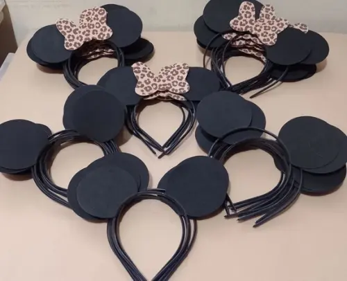 Kit 50 Tiaras Minnie Laço Oncinha e 50 Tiaras Mickey
