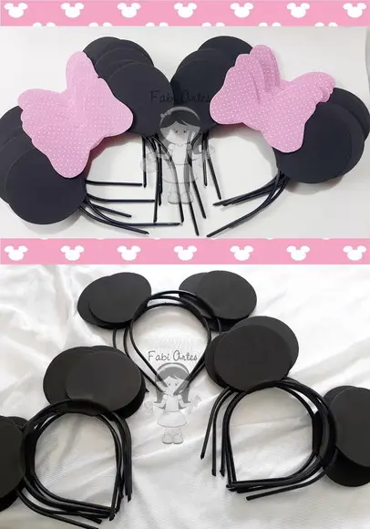 Kit 6 Tiaras Mickey e 6 Tiaras Minnie Rosa