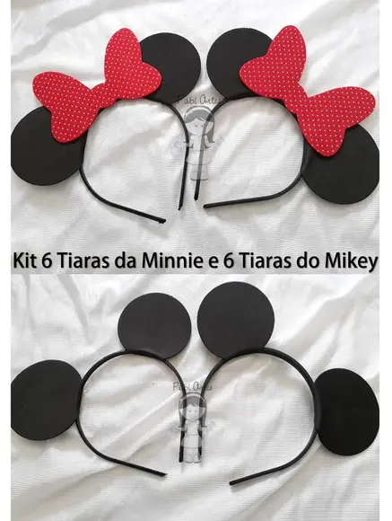 Kit 6 Tiaras Mickey e 6 Tiaras Minnie