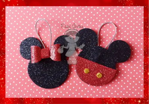 Minnie e Mickey Enfeite de Natal em Glitter