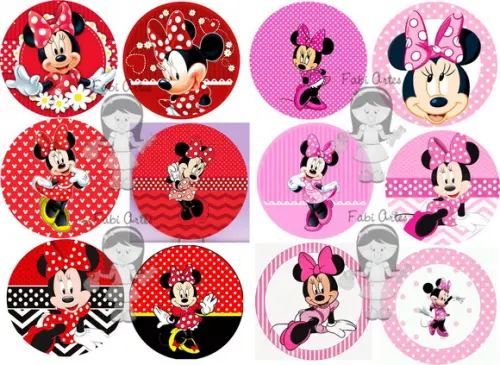 Minnie Vermelha ou Rosa Adesivo 5cm Redondo 25 Unidades