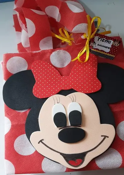 Sacolinha Mickey e Minnie com Tag e Fita