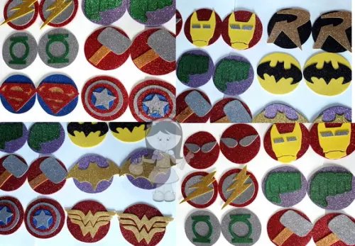 Símbolos Super Heróis de Eva com Glitter 10 cm