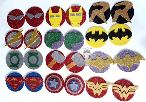 Símbolos Super Heróis de Eva com Glitter 10 cm