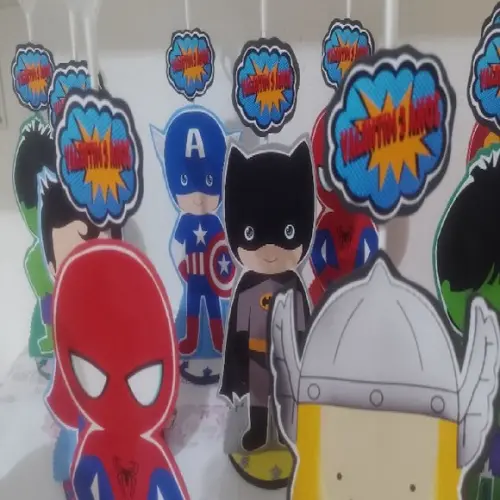 Super Heróis Centro Mesa Porta Guardanapos Nome Idade 10un I