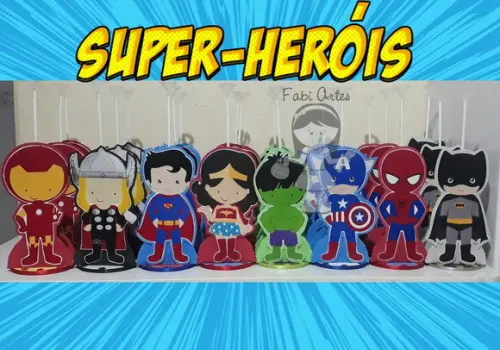 Super Heróis Centros de Mesa com Porta Guardanapos 10 Unid.