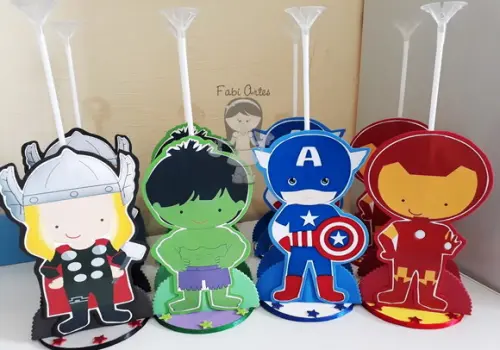 Super Heróis Centros de Mesa com Porta Guardanapos 12 Unid