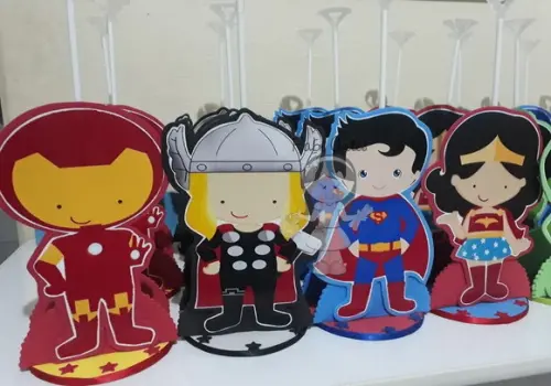 Super Heróis Centros de Mesa com Porta Guardanapos 10 Unid.