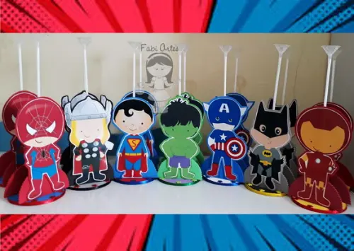 Super Heróis Centros de Mesa Porta Guardanapos e Pega Balão