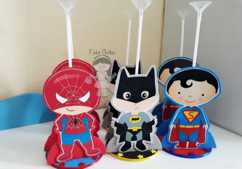 Super Heróis Centros de Mesa Porta Guardanapos e Pega Balão