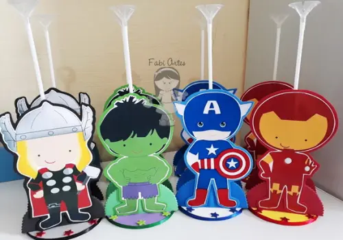 Super Heróis Centros de Mesa Porta Guardanapos e Pega Balão