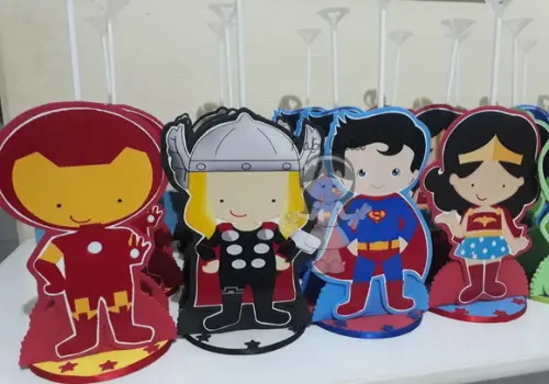 Super Heróis Centros de Mesa Porta Guardanapos e Pega Balão