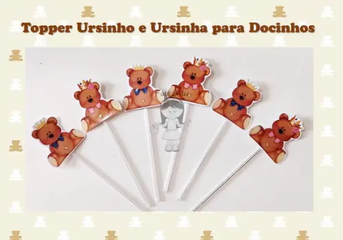 Topper Ursinho e Ursinha 25 Unidades