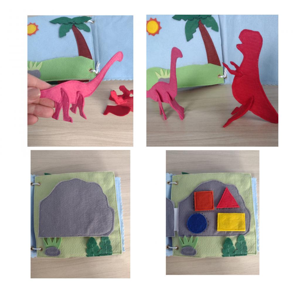 Livro sensorial do dinossauro em feltro para crianças