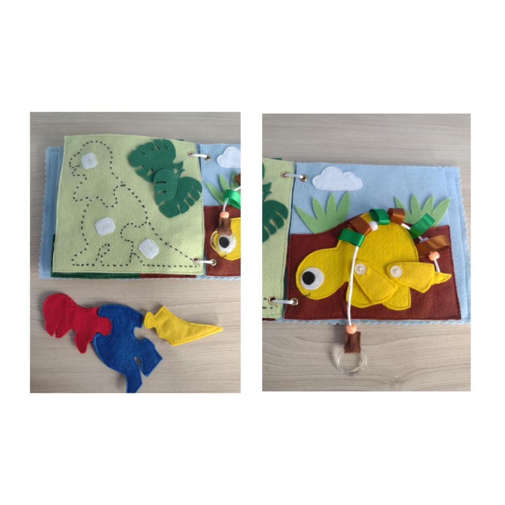 Livro sensorial do dinossauro em feltro para crianças