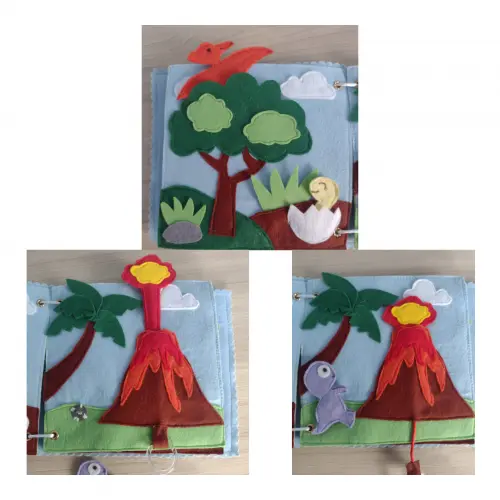 Livro sensorial do dinossauro em feltro para crianças