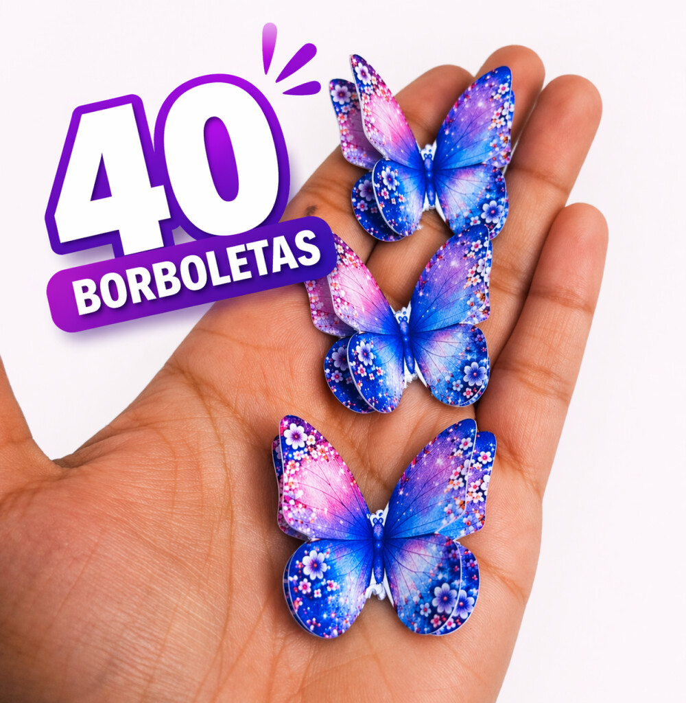 40 Borboletas 3D Jardim Encantado 3x3 Aplique Decoração Festa I