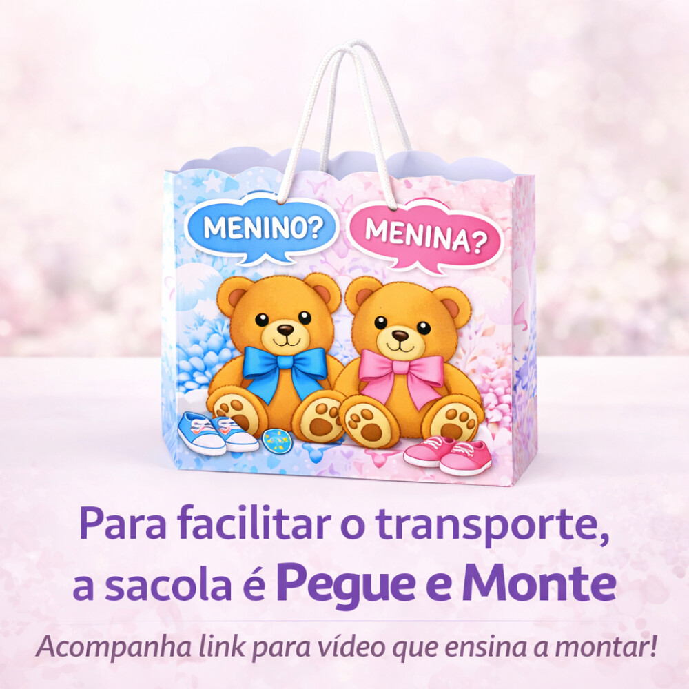 Sacola personalizada chá de bêbê pegue monte para lembrancinha