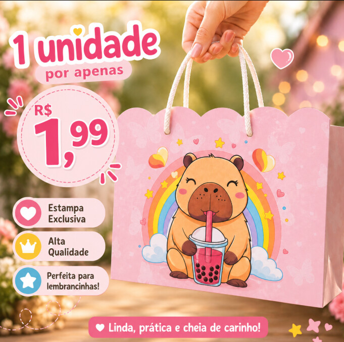 Sacola Personalizada Capivara Para lembrancinha Festa Infantil Pe
