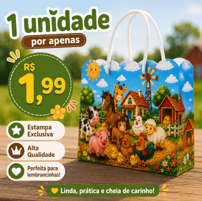 Sacolinha Surpresa Personalizada Festa FAZENDINHA MENINO Pegue e 