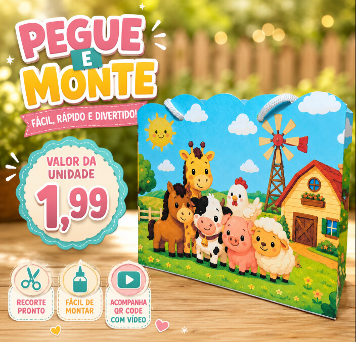 Sacolinha Fazendinha Pegue e Monte Lembrancinha Festa Infantil