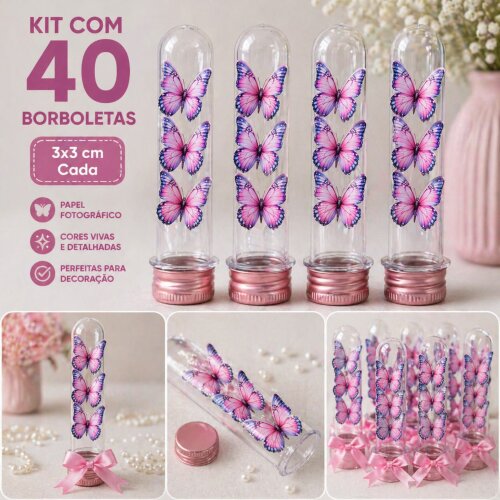 Aplique 40 Borboletas 3D Duplas Para Decoração De Festa
