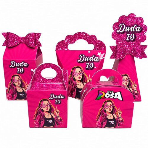 kit caixinhas personalizadas  Dos Rosa - Pegue e Monte - Nome e idade - Lembrancinhas festa