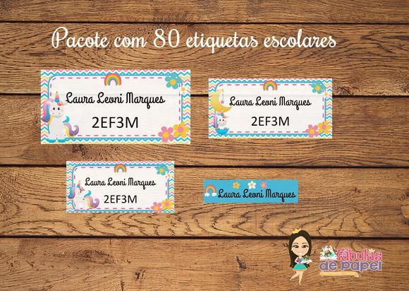 Etiqueta Escolar Unicórnio