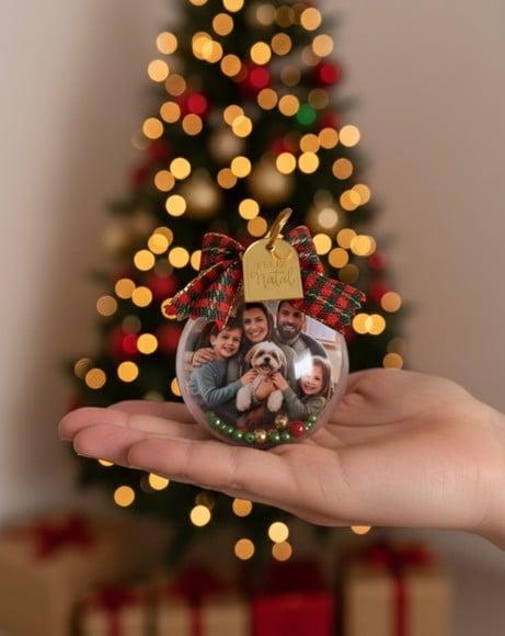 Kit 10 Bolinhas de Natal com Foto e Pingente Dourado