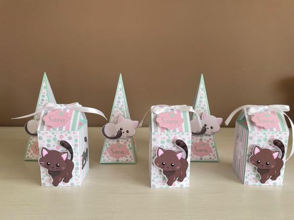 Kit com 20 Caixas Festa de Aniversário Gatinhos