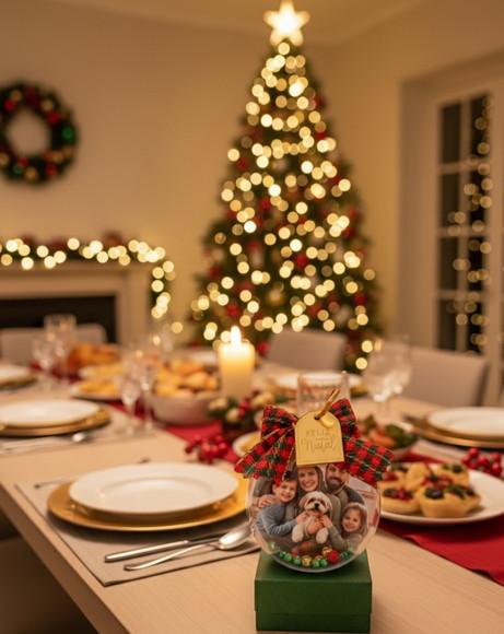 Kit 10 Bolinhas de Natal com Foto e Pingente Dourado