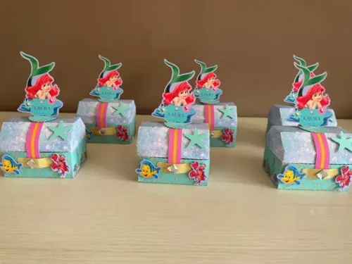 Kit com 10 Baús Festa Pequena Sereia Ariel
